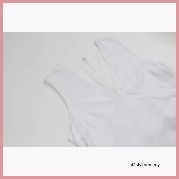 Cotton Linen Sleeveless Mini Dress V Neck Cinched A Line Slim Fit - Picture 5 of 7